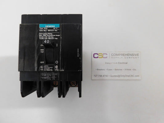 BQD340 - Siemens 40A Amp 3P Pole 14kA@480Y/277V Bolt On Black Circuit Breaker