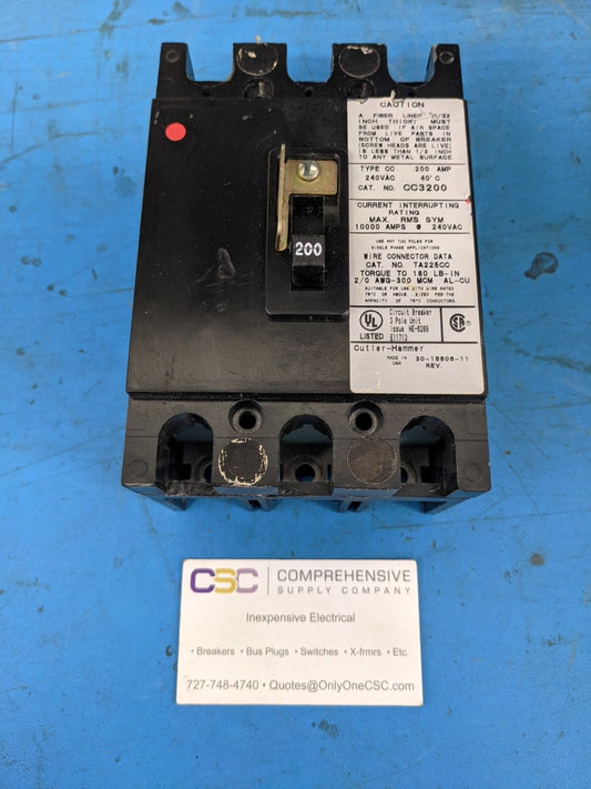 CC3200 - Cutler Hammer 200A Amp 3P Pole 10kA@240V Bolt On Main Circuit Breaker