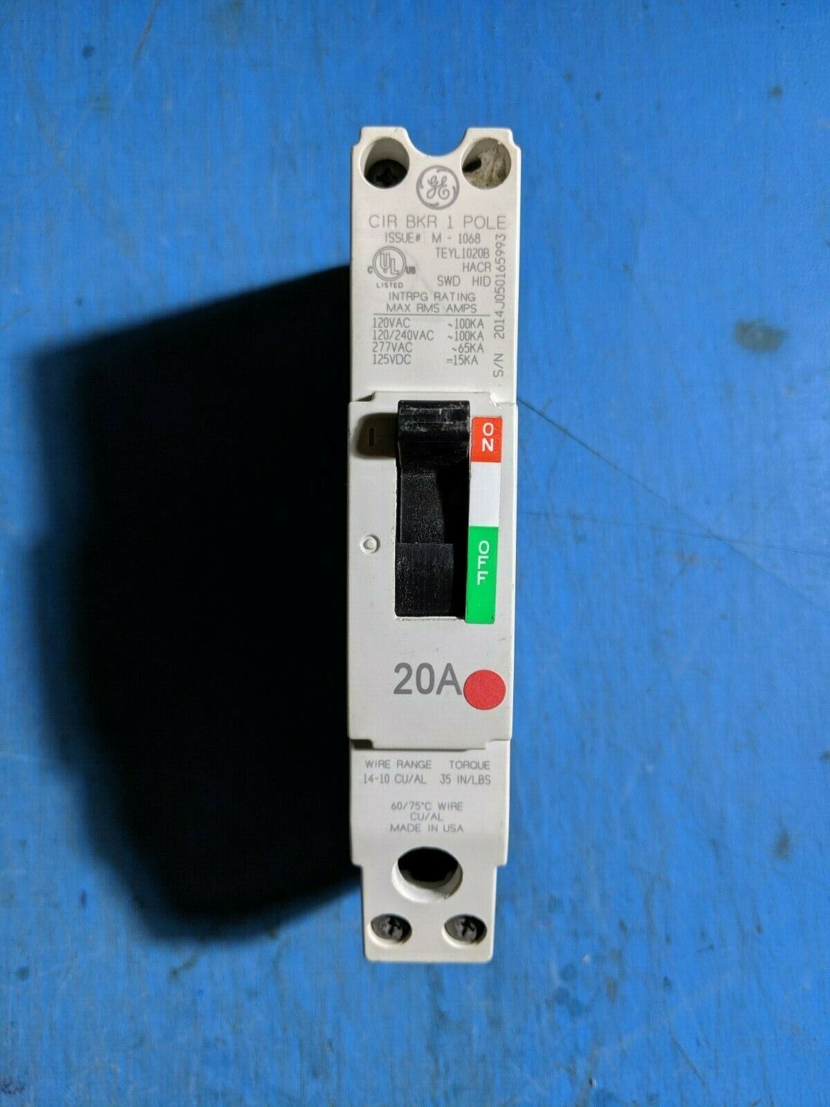 TEYL1020B - GE 20A Amp 1P Pole 65kA@277V Bolt On Circuit Breaker