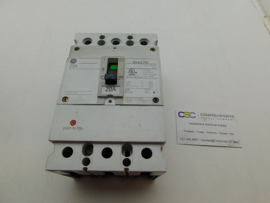 FBV36TE020RV - GE 20A Amp 3P Pole 600V 35kA@480V Feed Through Record Plus Circuit Breaker