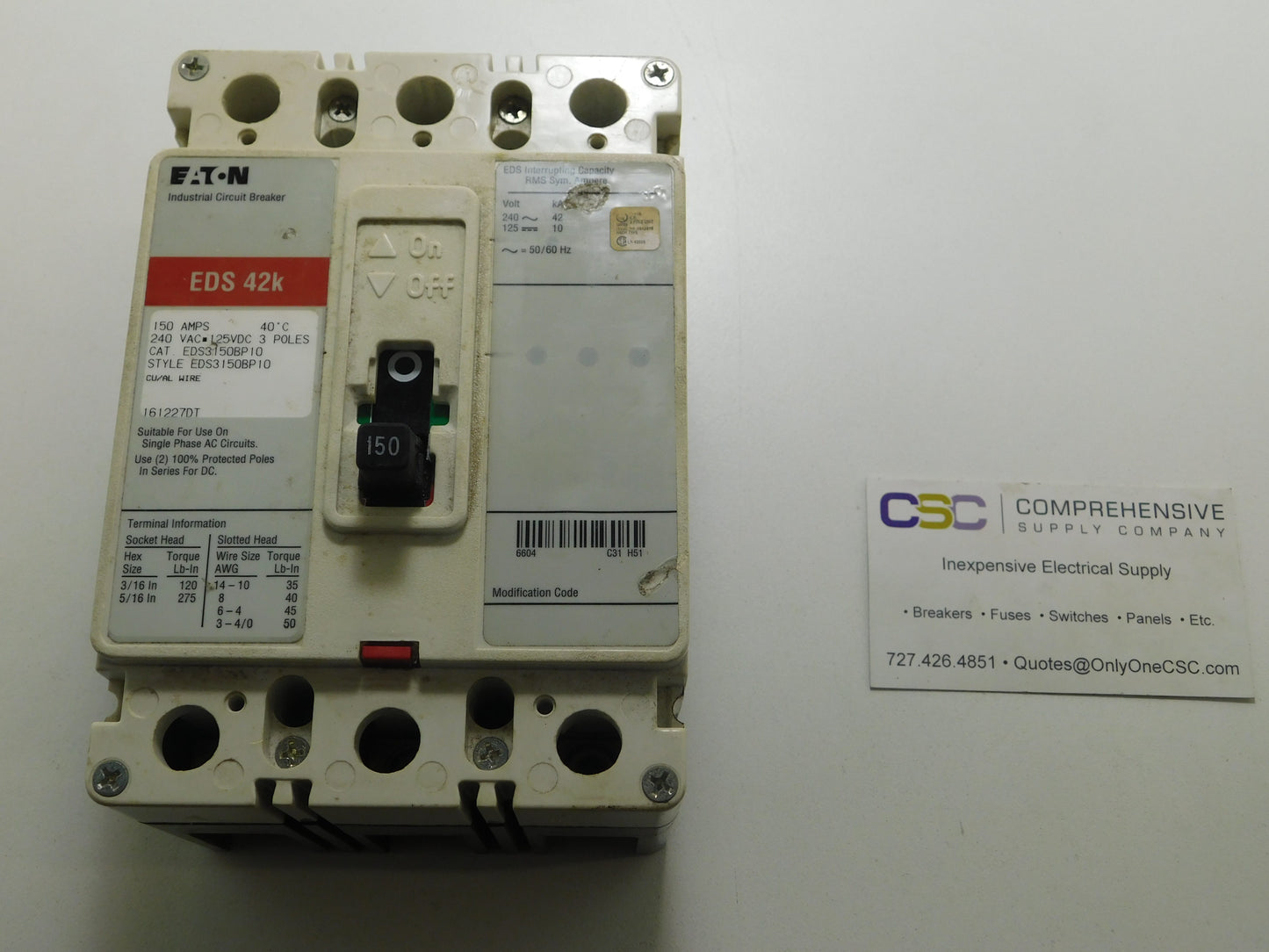 EDS3150 - Eaton 150A Amp 3P Pole 42kA@240V Circuit Breaker W/Red Label