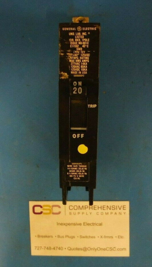 TEY120 - GE 20A Amp 1P Pole 14kA@277V Bolt On Circuit Breaker - Older Series