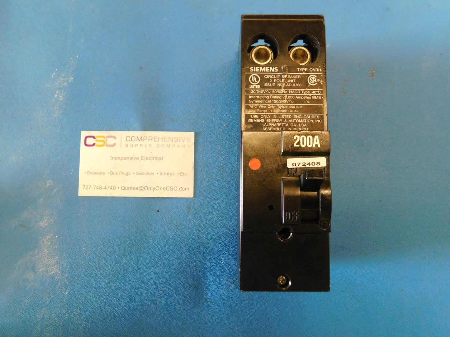 QN2200RH - Siemens 200A Amp 2P Pole 22kA@120/240V Plug On Circuit Breaker W/ Reverse Handle