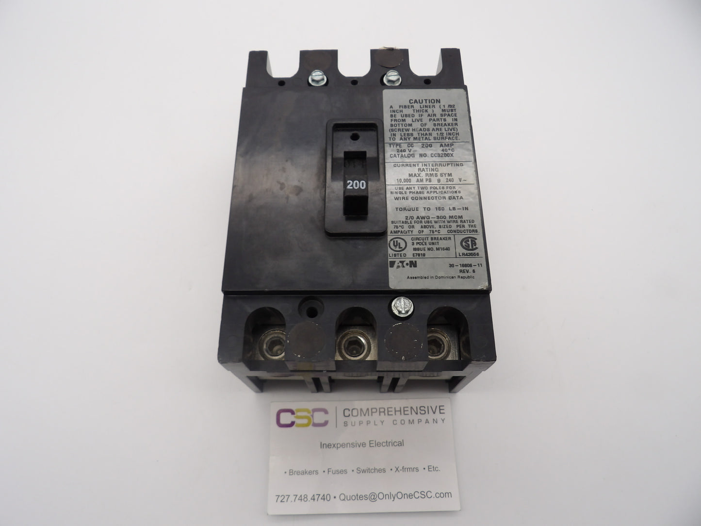 CC3200X - Eaton 200A Amp 3P Pole 10kA@240V Bolt On Circuit Breaker