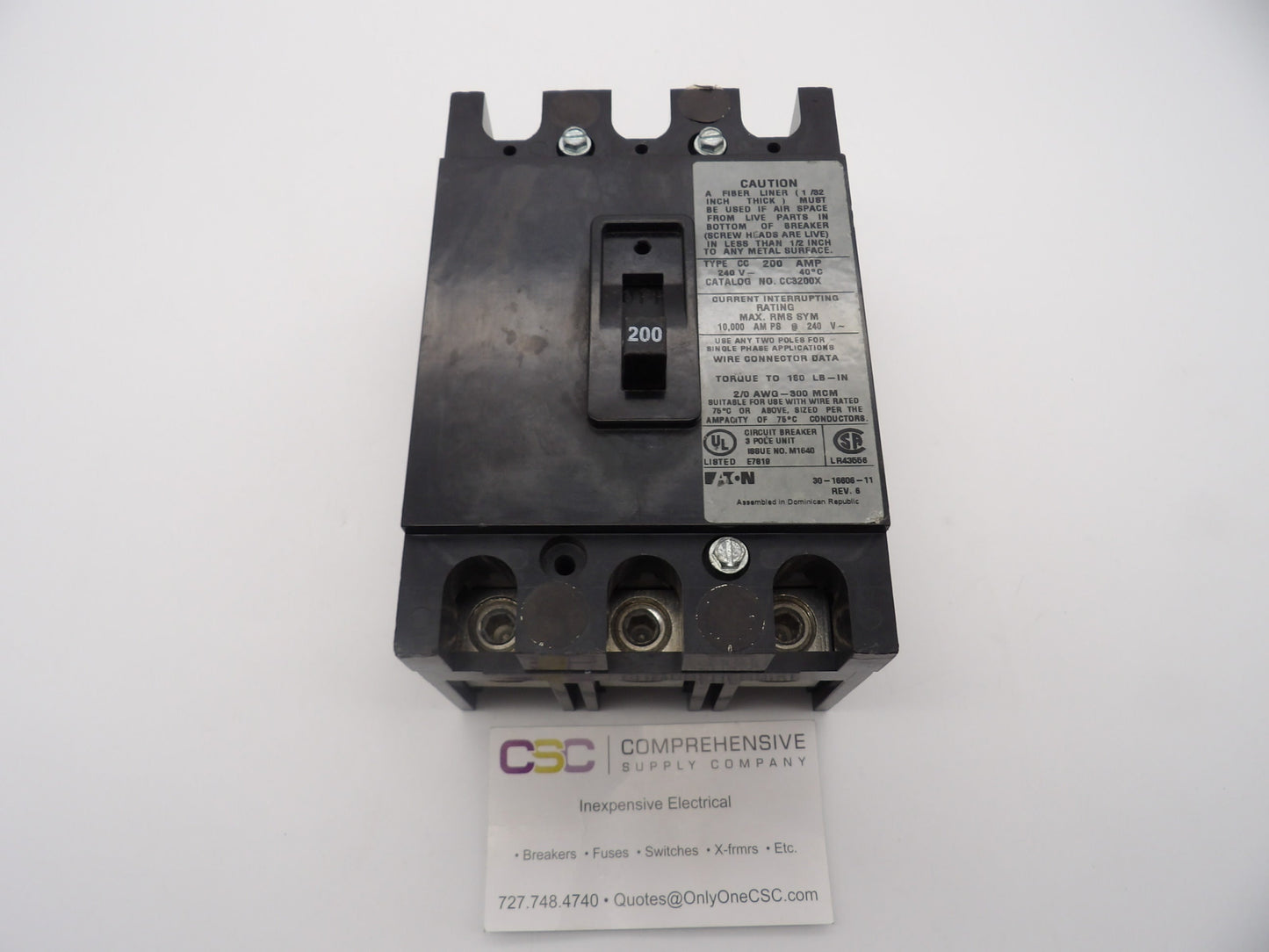 CC3200X - Eaton 200A Amp 3P Pole 10kA@240V Bolt On Circuit Breaker