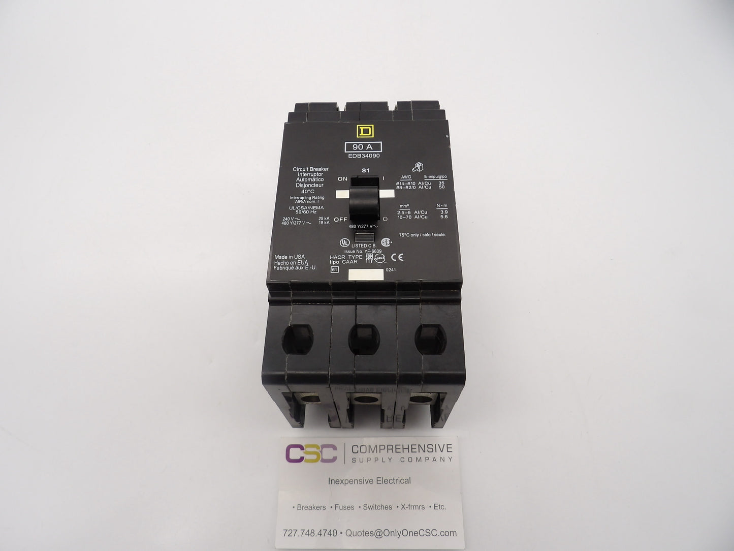 EDB34090 - Square D 90A Amp 3P Pole 18kA@480Y/277V Bolt On Circuit Breaker