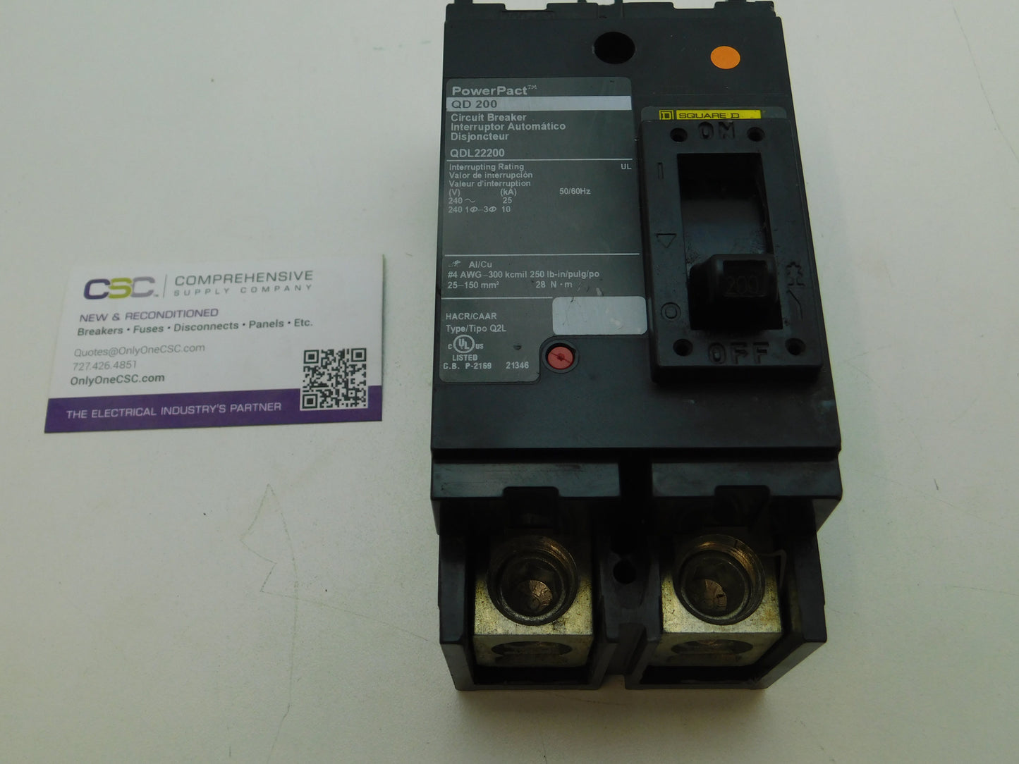 QDL22200 - Square D 200A Amp 2P Pole 25kA@240V Feed Through Powerpact Circuit Breaker