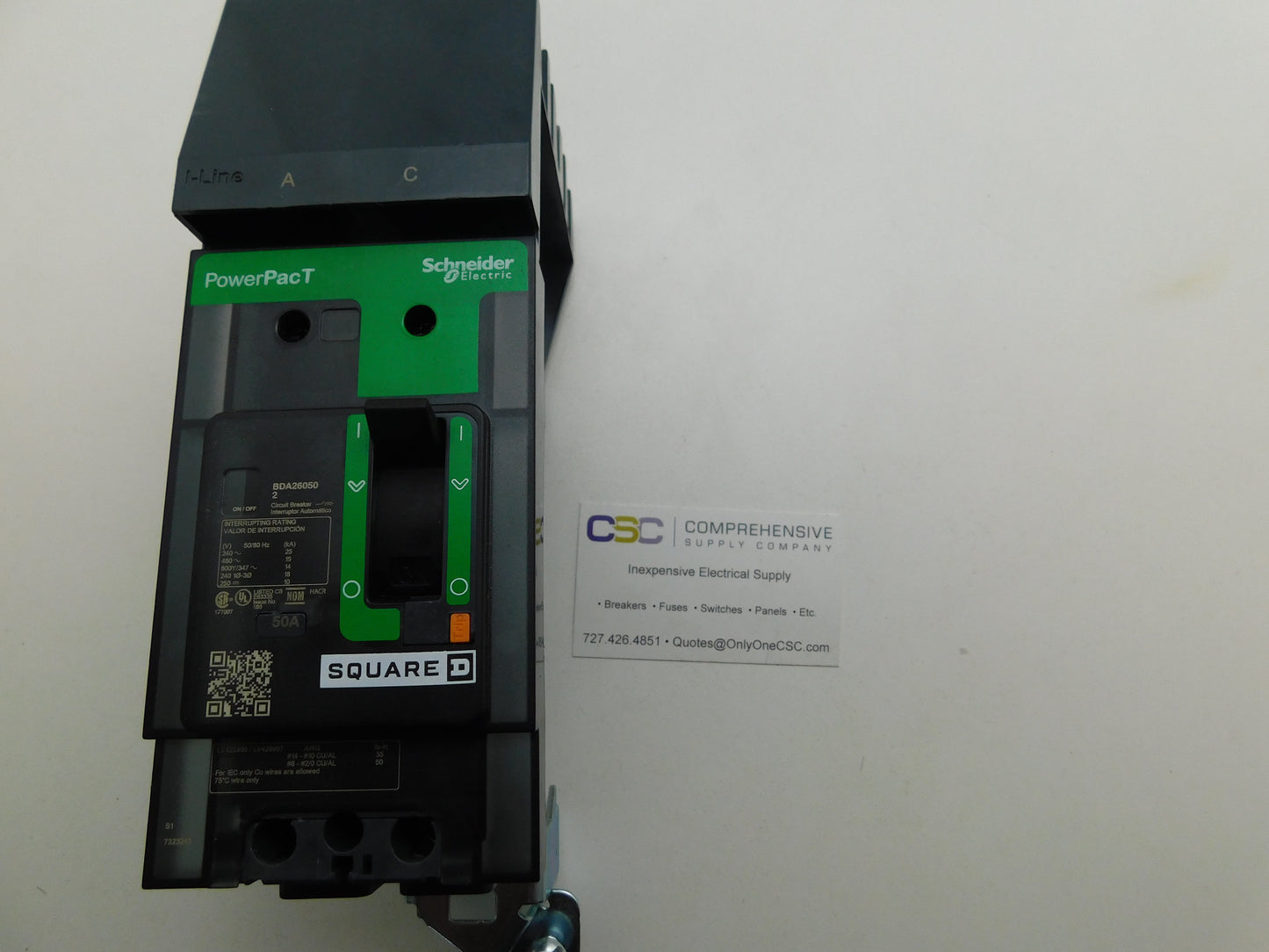BDA260502 - Square D 50A Amp 2P Pole 600Y/347 18kA@480V Ac Phase I-Line Plug On Powerpact Circuit Breaker