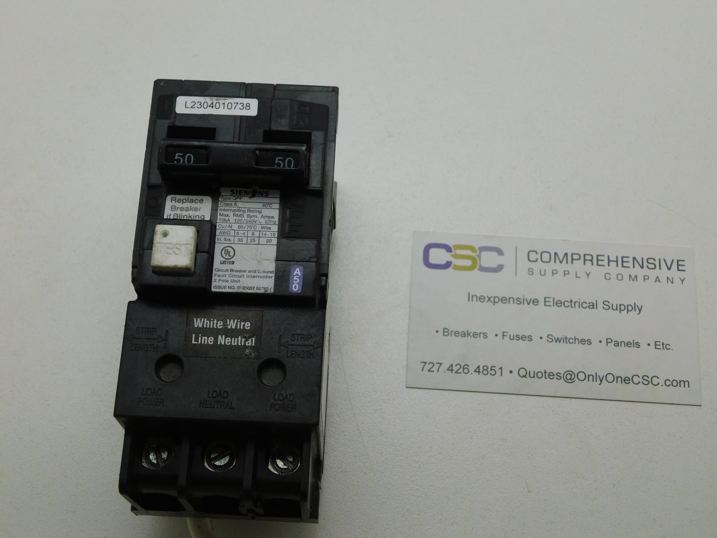 QF250A - Siemens 50A Amp 2P Pole 10kA@120/240V Plug On Ground Fault GFCI Circuit Breaker