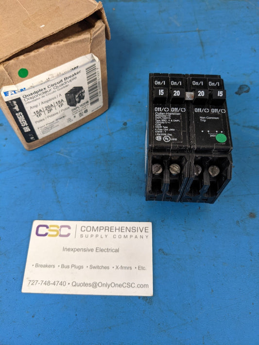 DNPL152015 - Eaton 15A/20A Amp 10kA@120/240V Quad (2X1P Pole 15A & 1X2P Pole 20A) Plug On Br Circuit Breaker