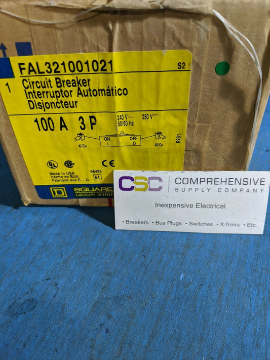 FAL321001021 - Square D 100A Amp 3P Pole 10kA@240V Bolt On Circuit Breaker W/Gray Label &120V Shunt Trip
