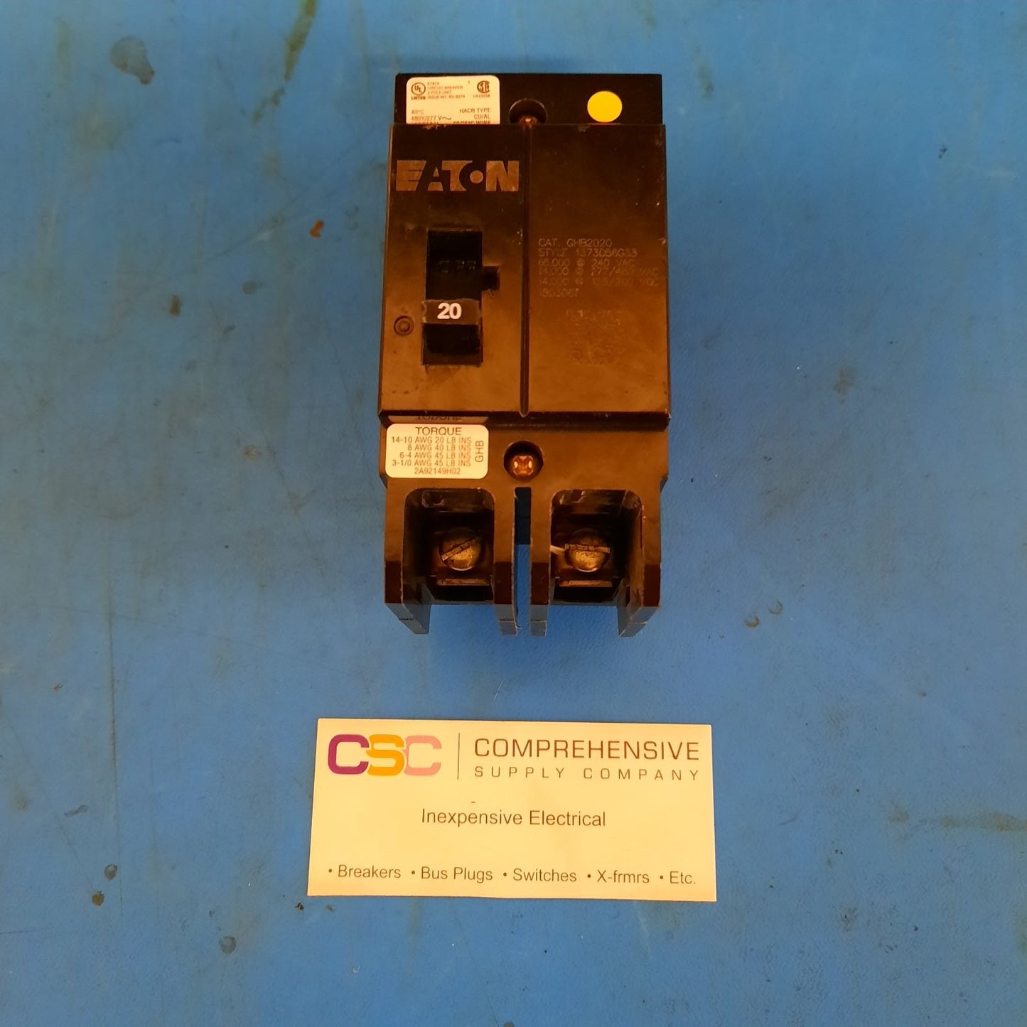 GHB2020 - Eaton 20A Amp 2P Pole 14kA@480Y/277V Bolt On Circuit Breaker