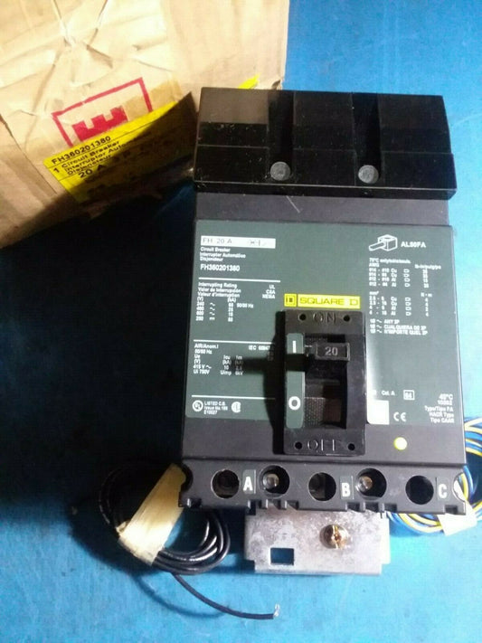 FH360201380 - Square D 20A Amp 3P Pole 600V 25kA@480V I-Line Plug On Circuit Breaker W/Green Label, Aux & Shunt Trip