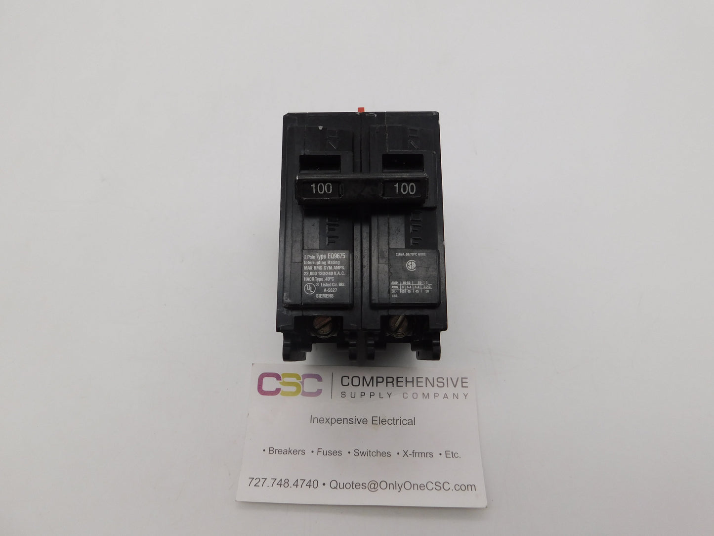 EQ9675 - Siemens 100A Amp 2P Pole 22kA@120/240V Plug On Circuit Breaker W/Tab