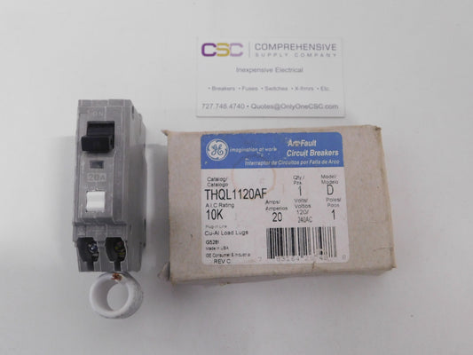 THQL1120AF - GE 20A Amp 1P Pole 10kA@120V Plug On Arc Fault AFCI Gray Circuit Breaker