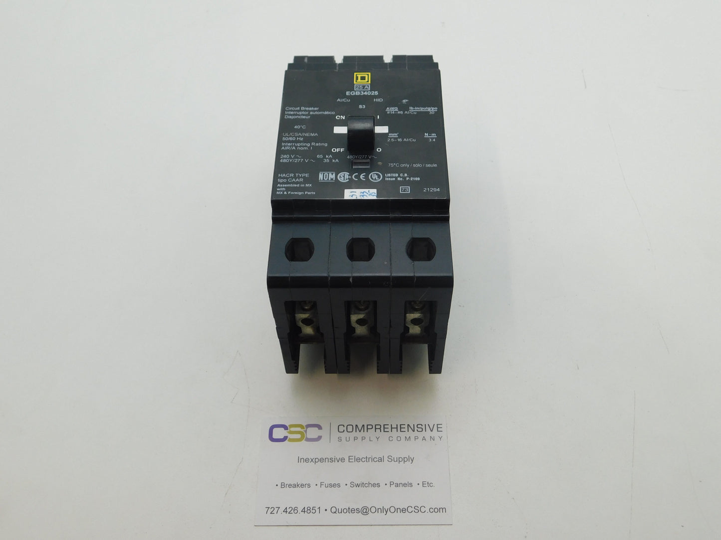 EGB34025 - Square D 25A Amp 3P Pole 35kA@480Y/277V Bolt On Circuit Breaker