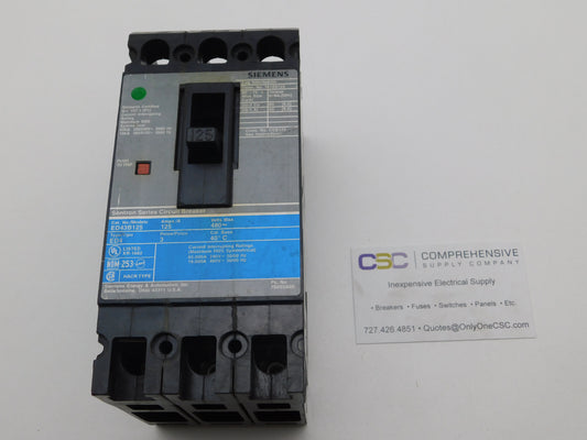 ED43B125 - Siemens 125A Amp 3P Pole 18kA@480V Feed Through Circuit Breaker W/Gray Label
