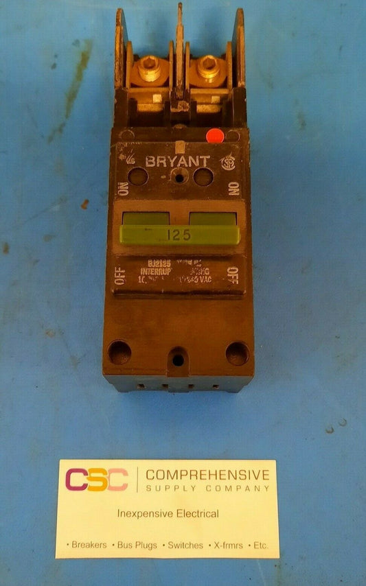 BJ2125 - Bryant 125A Amp 2P Pole 10kA@120/240V Plug On Main Circuit Breaker W/Green Handle