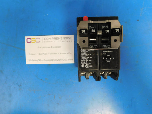 BQ230250 - Cutler Hammer 30A/50A/50A/30A Amp 4P (2P/2P) Pole Quadplex 10kA@120/240V Plug On Circuit Breaker
