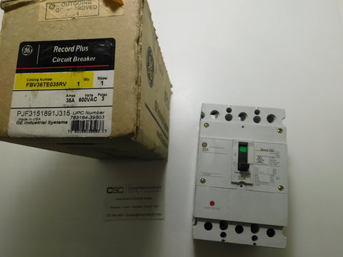 FBV36TE035RV - GE 35A Amp 3P Pole 600V 35kA@480V Bolt On Record Plus Circuit Breaker