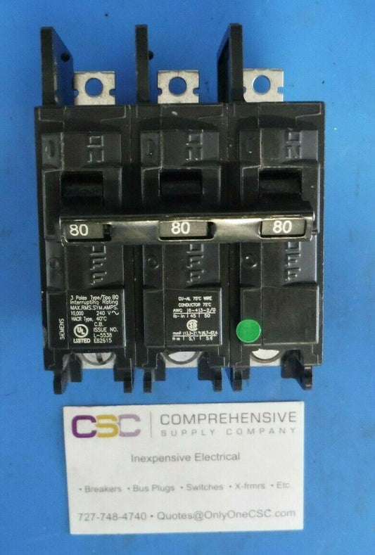 BQ3B080 - Siemens 80A Amp 3P Pole 10kA@240V Bolt On Circuit Breaker