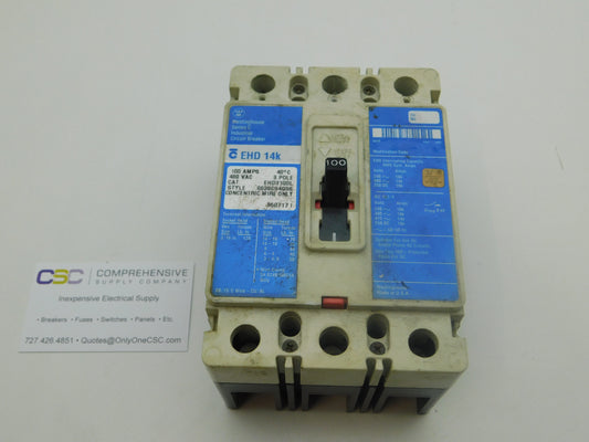 EHD3100L - Westinghouse 100A Amp 3P Pole 14kA@480V Feed Through Circuit Breaker W/Blue Label