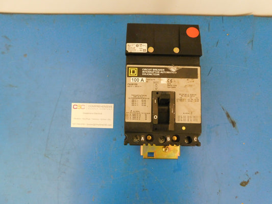 FA36100 - Square D 100A Amp 3P Pole 600V 18kA@480V I-Line Plug On Circuit Breaker W/Gray Label