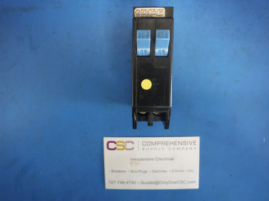 BD1515 - Bryant 15/15A Amp 2X1P Pole 10kA@120/240V Plug On Duplex Circuit Breaker W/Blue Handle