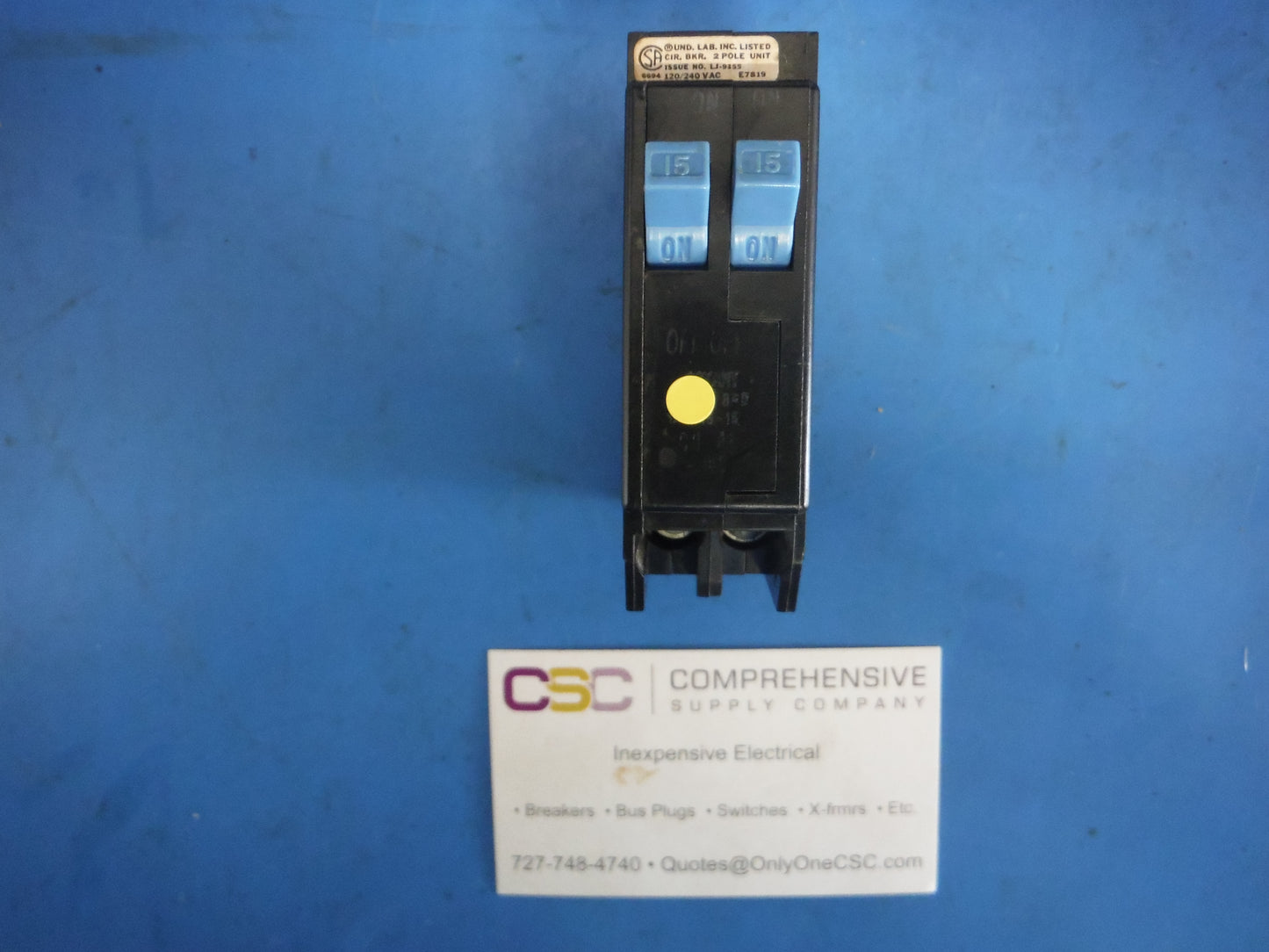BD1515 - Bryant 15/15A Amp 2X1P Pole 10kA@120/240V Plug On Duplex Circuit Breaker W/Blue Handle