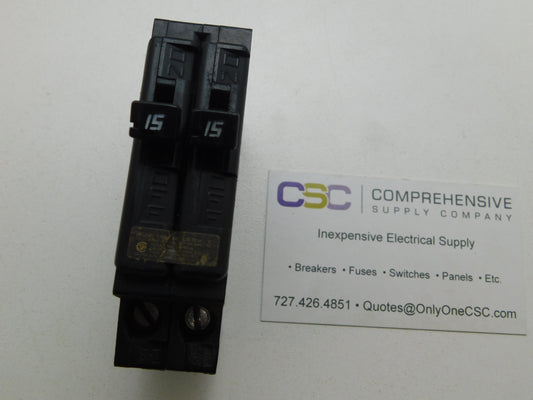 E1515 - Challenger 15/15A Amp 2X1P Pole 10kA@120/240V Plug On Duplex Circuit Breaker W/Clip
