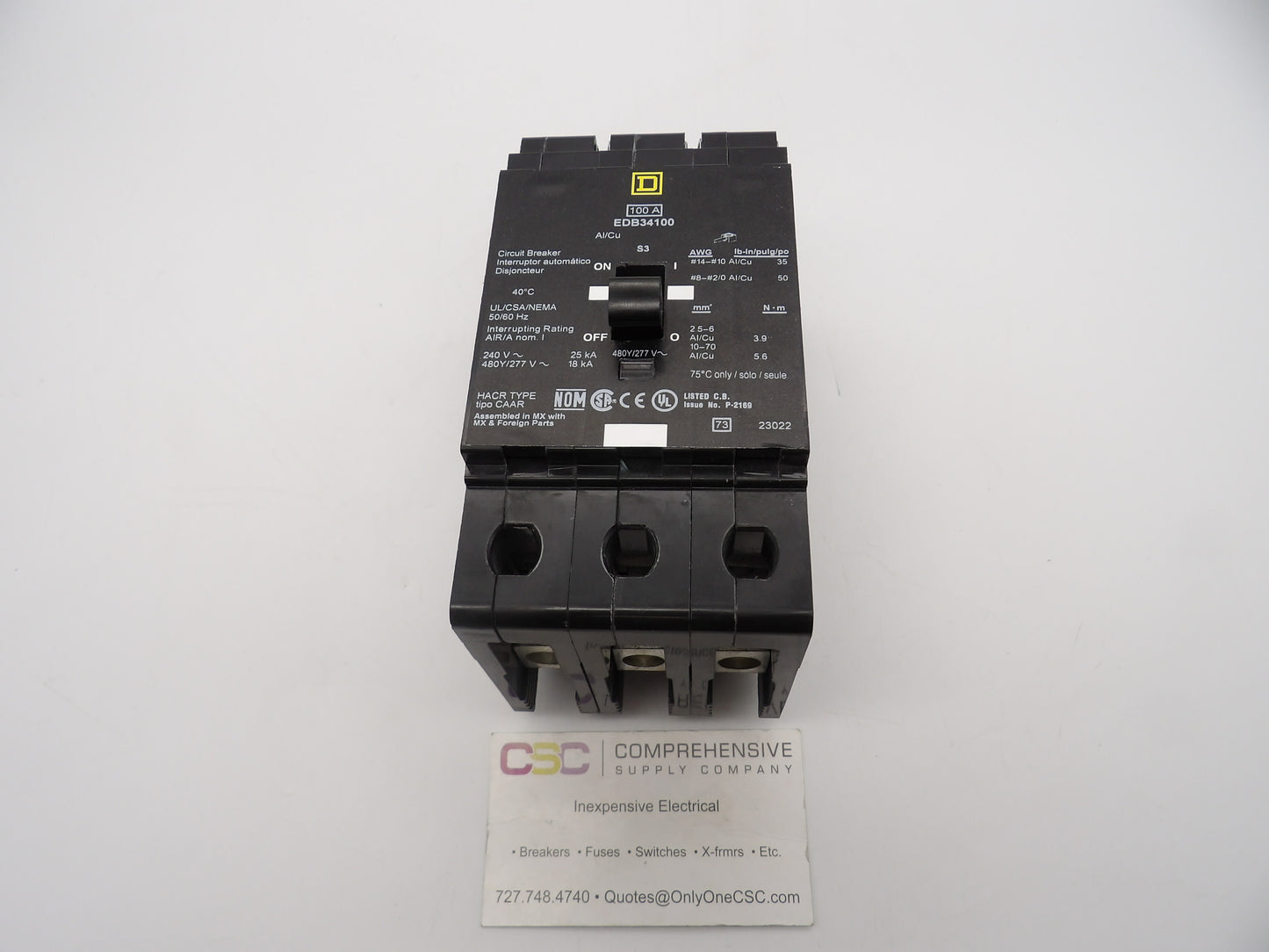 EDB34100 - Square D 100A Amp 3P Pole 18kA@480Y/277V Bolt On Circuit Breaker