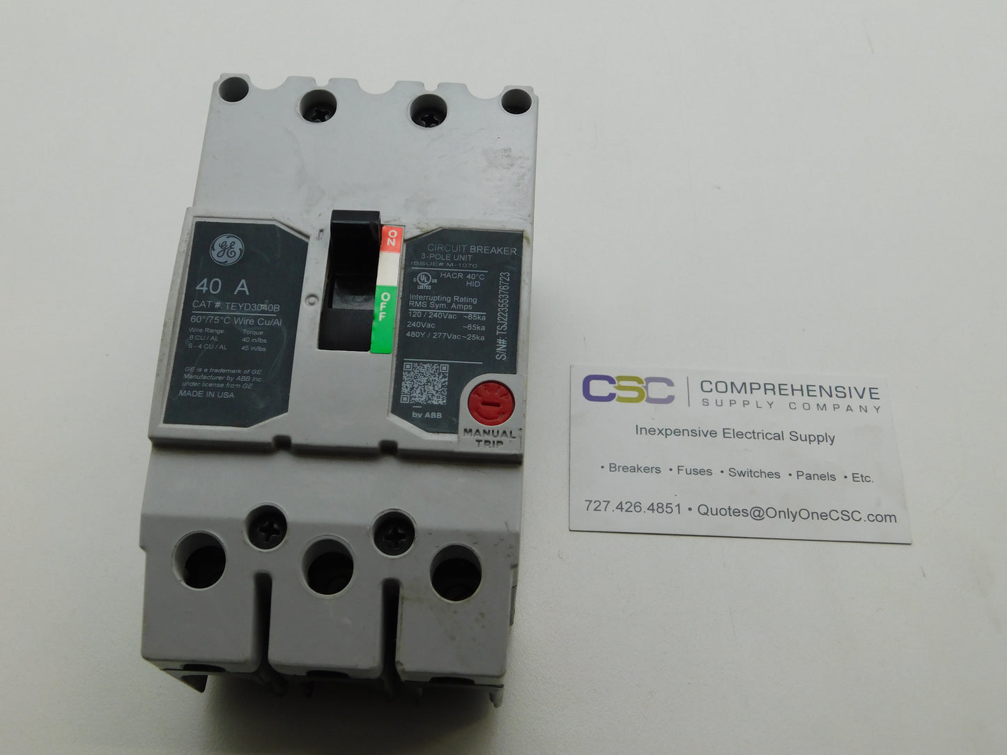 TEYD3040B - GE 40A Amp 3P Pole 25kA@480Y/277V Bolt On Circuit Breaker