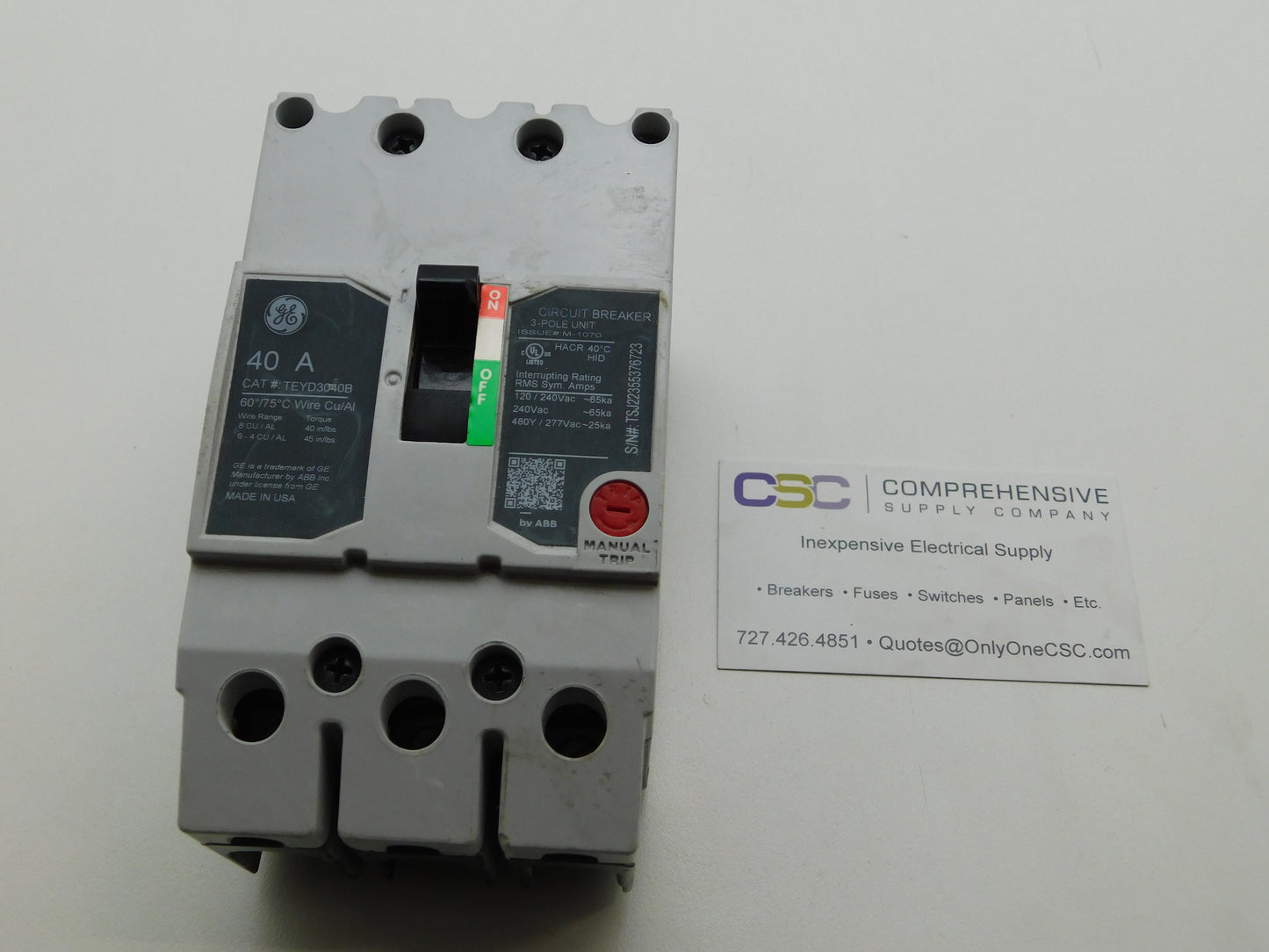 TEYD3040B - GE 40A Amp 3P Pole 25kA@480Y/277V Bolt On Circuit Breaker