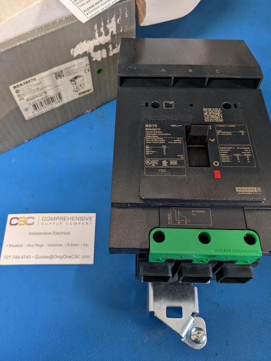 BDA36070 - Square D 70A Amp 3P Pole 600Y/347V 18kA@480V I-Line Plug On Powerpact Circuit Breaker