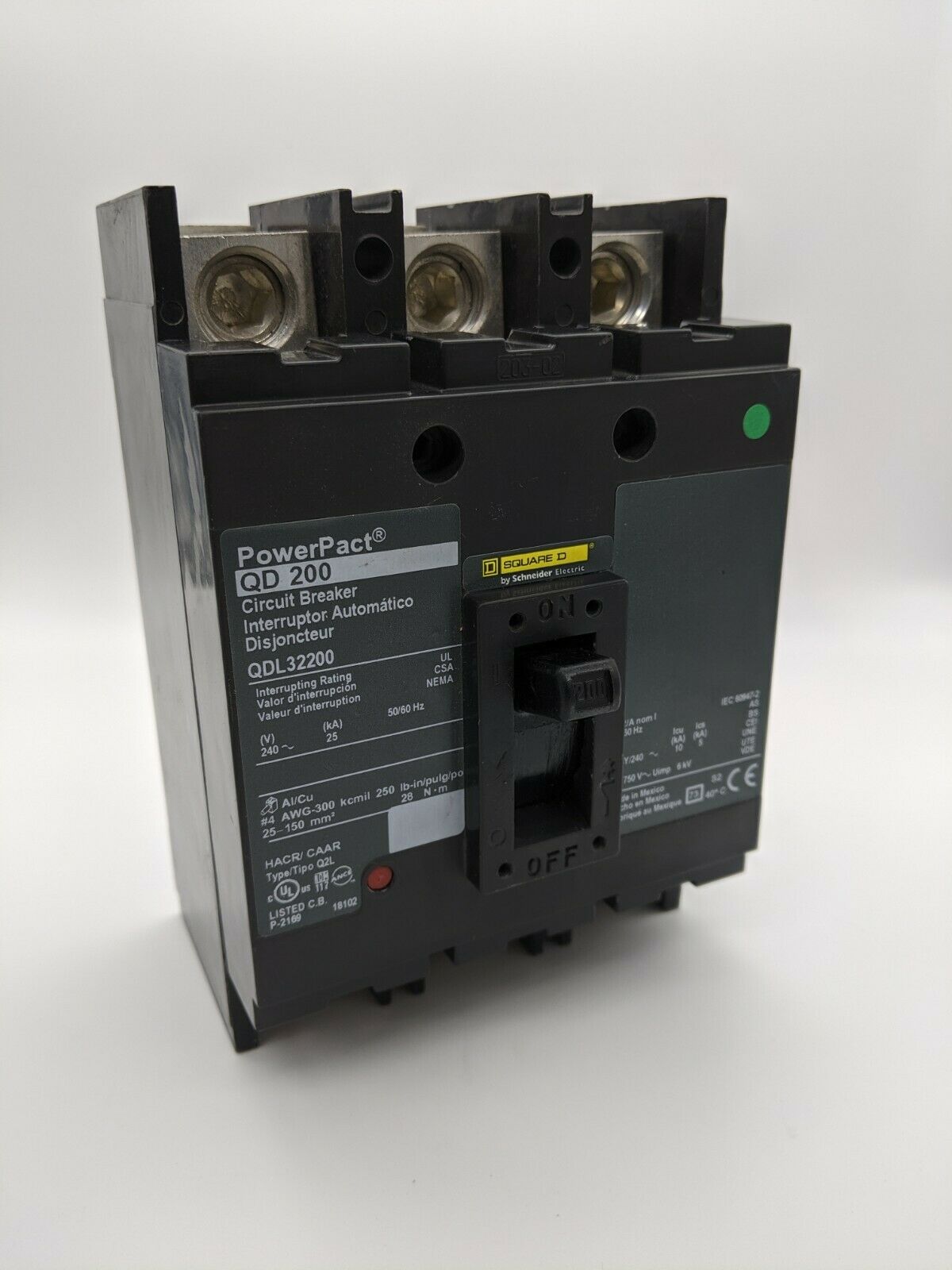 QDL32200 - Square D 200A Amp 3P Pole 25kA@240V Feed Through Powerpact Circuit Breaker