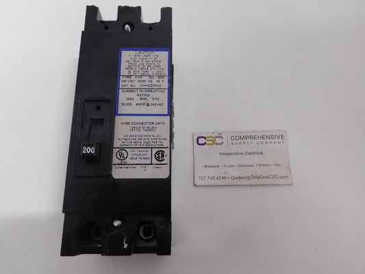 CHH2200H2 - Eaton 200A Amp 2P Pole 25kA@240V Bolt On Circuit Breaker W/Blue Label