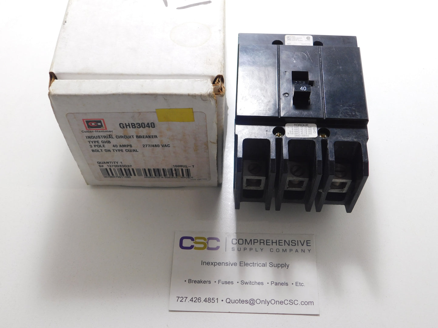 GHB3040 - Eaton 40A Amp 3P Pole 14kA@480Y/277V Bolt On Circuit Breaker