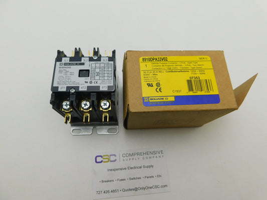 8910DPA33V02 - Square D 40A Amp 3P Pole 600V 110/120V 50/60Hz Definite Purpose Contactor