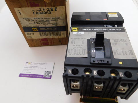 FA34060 - Square D 60A Amp 3P Pole 18kA@480V I-Line Plug On Circuit Breaker W/Gray Label