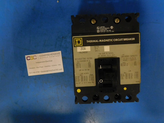 FAL34030 - Square D 30A Amp 3P Pole 18kA@480V Bolt On Circuit Breaker W/Gray Label