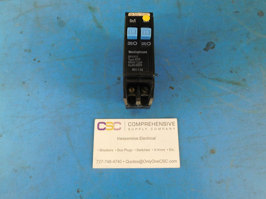 BR1515 - Bryant 15/15A Amp 2X1P Pole 10kA@120/240V Plug On Twin/Tandem/Duplex Circuit Breaker W/Blue Handle