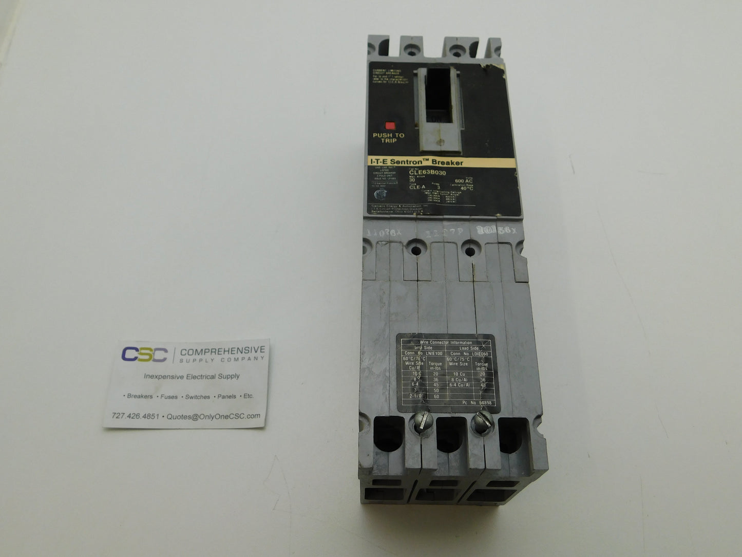 CLE63B030 - Siemens 30A Amp 3P Pole 600V 200kA@480V Bolt On Circuit Breaker W/Black Label