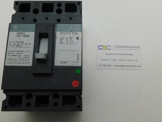 TED134020 - GE 20A Amp 3P Pole 14kA@480V Bolt On Circuit Breaker