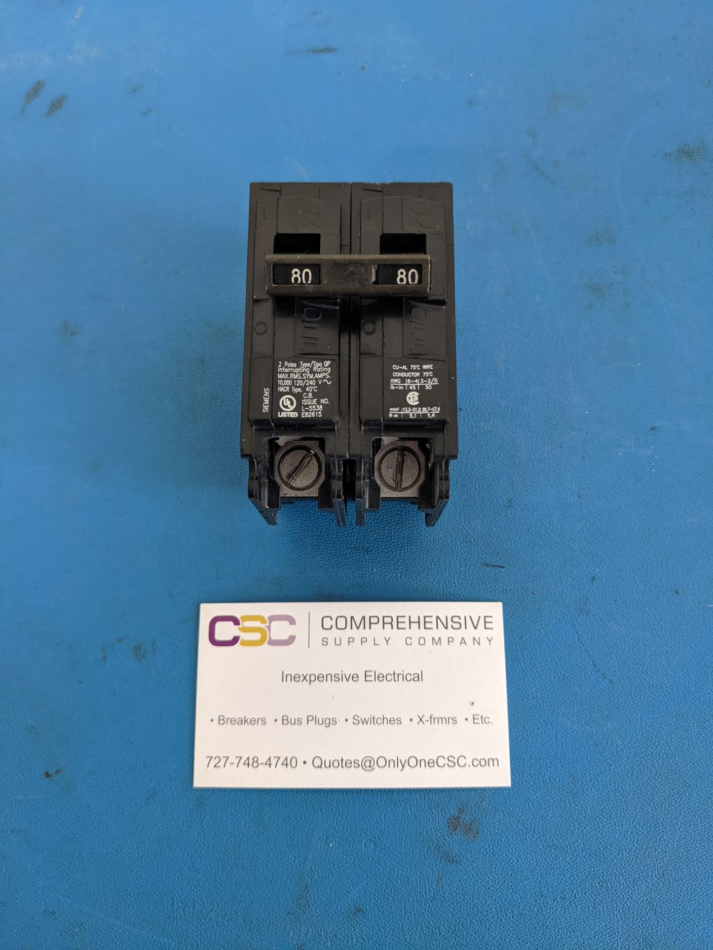 Q280 - Siemens 80A Amp 2P Pole 10kA@120/240V Plug On Circuit Breaker
