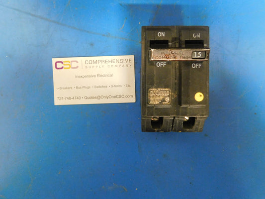 THQL2115 - GE 15A Amp 2P Pole 10kA@120/240V Plug On Circuit Breaker - Older Series