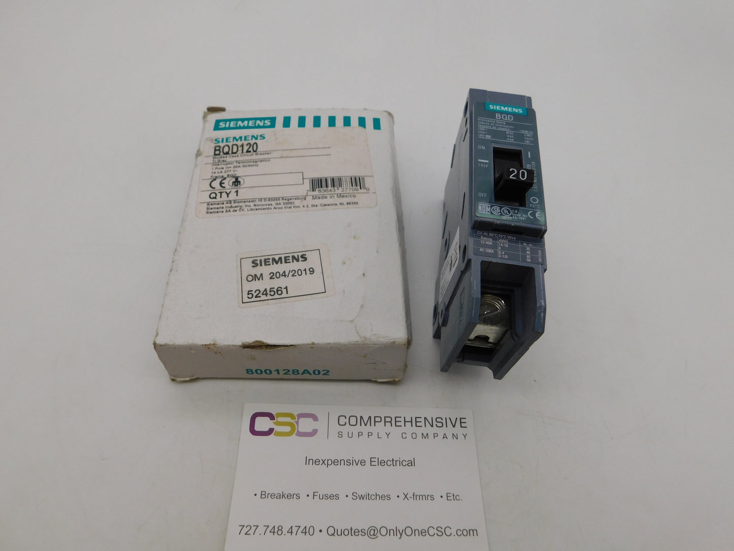 BQD120 - Siemens 20A Amp 1P Pole 120/277V 14kA@277V Bolt On Gray Circuit Breaker