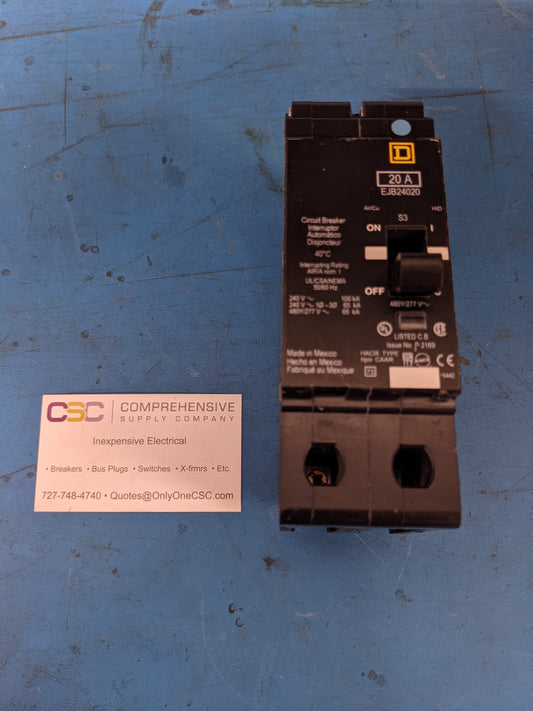 EJB24020 - Square D 20A Amp 2P Pole 277V 64kA@480V Bolt On Ejb Circuit Breaker