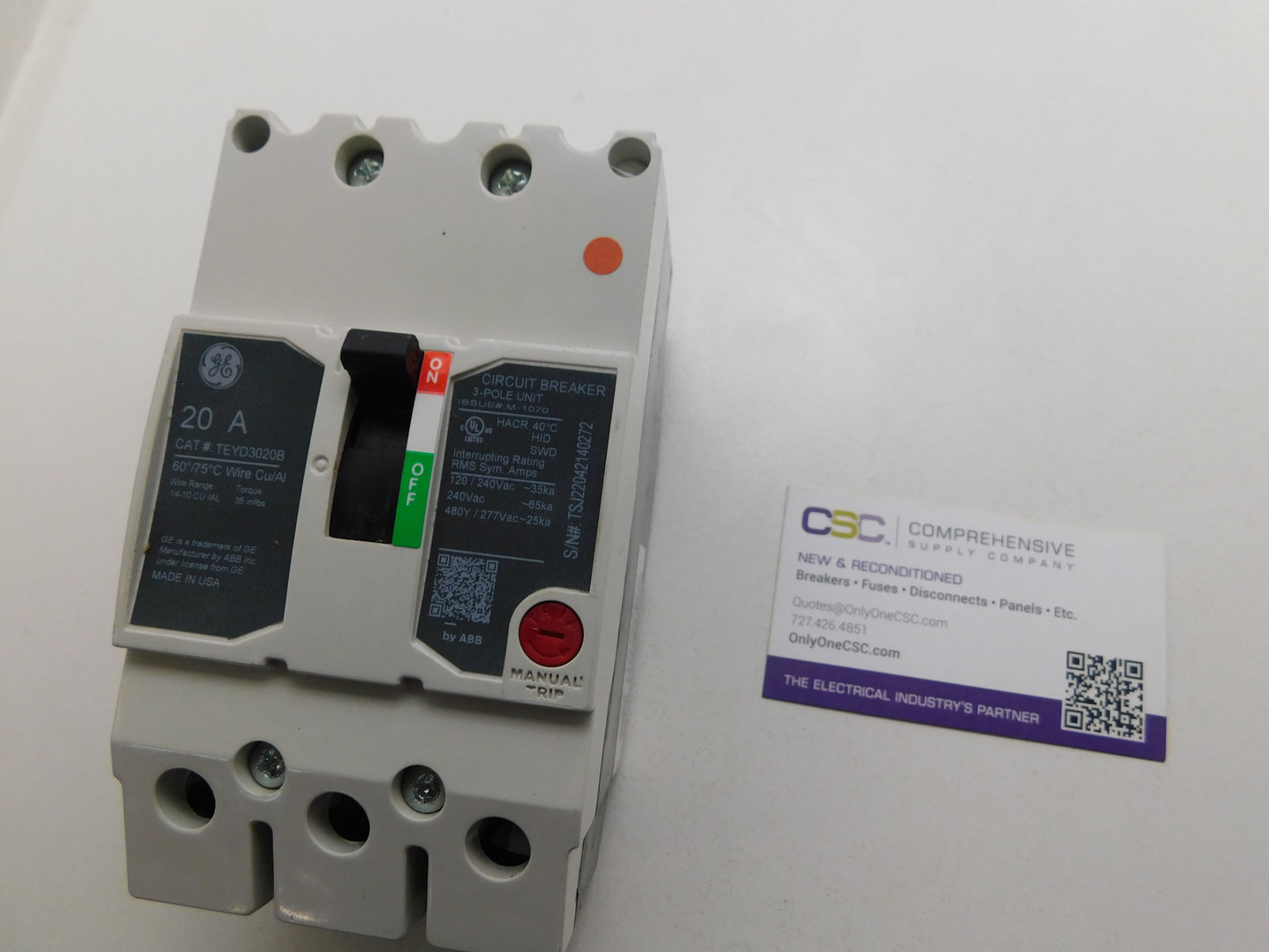 TEYD3020B - GE 20A Amp 3P Pole 25kA@480Y/277V Bolt On Circuit Breaker