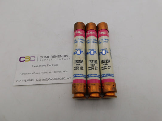 TRS15R - Mersen 15A Amp 600V Class Rk5 Tri-Onic Smart Spot Time Delay Cartridge Fuse - 3Pk