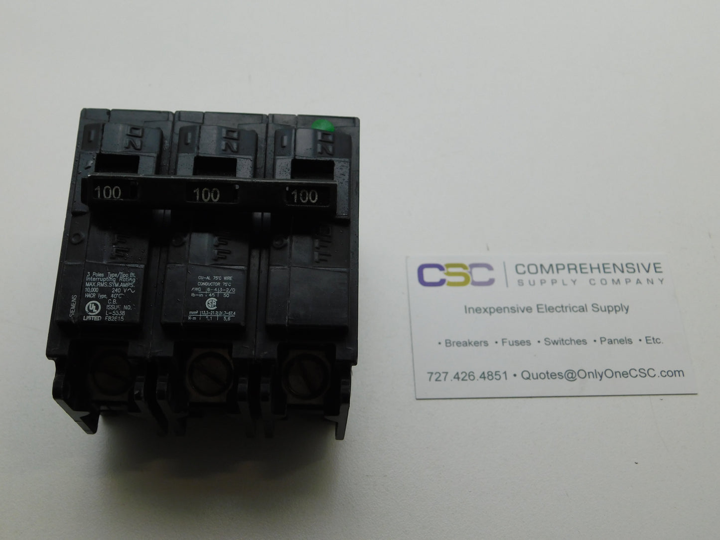 B3100 - Siemens 100A Amp 3P Pole 10kA@120/240V Bolt On Circuit Breaker